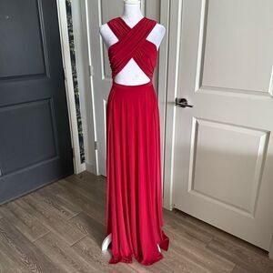 ABYSS By Abby Red Crossed Neckline Cut Out Maxi Formal Gown Size S